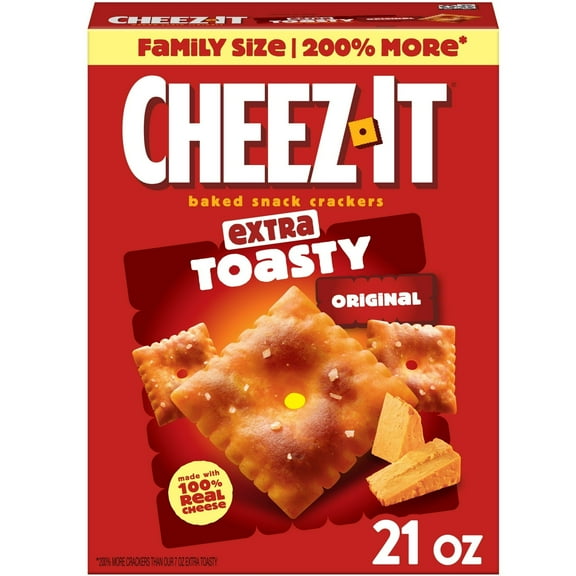 Cheez-It Cheese Crackers, Baked Snack Crackers, Lunch Snacks, Family Size, Extra Toasty, 21Oz Box (1 Box) - Pack of 2