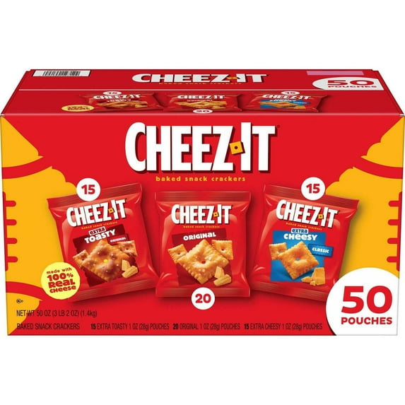 Cheez-It Game Time Mix Snack Variety Pack, 1 oz., 50 Pack with white bowl by OMA