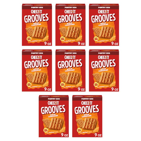 Cheez-It Grooves Bold Cheddar Cheese Crackers, Crunchy Snack Crackers, 9 oz (Pack of 8)