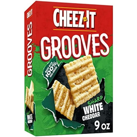 Cheez-It Grooves Cheese Crackers, Crunchy Snack Crackers, Lunch Snacks, Sharp White Cheddar, 9Oz Box (1 Box)