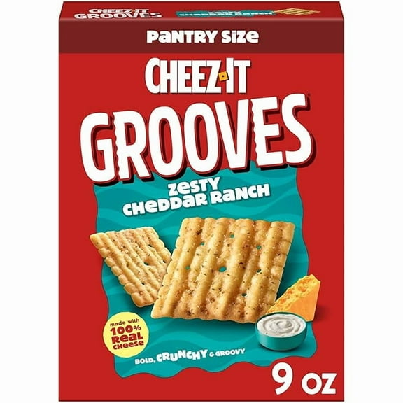 Cheez-It Grooves Cheese Crackers, Crunchy Snack Crackers, Lunch Snacks, Zesty Cheddar Ranch, 9oz Box (1 Box)