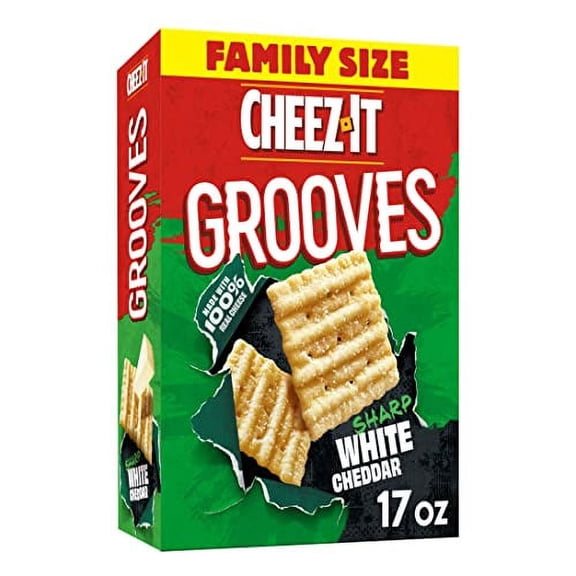 Cheez-It Grooves Crunchy Cheese Crackers, Snack Crackers, Lunch Snacks, Family Size, Sharp White Cheddar, 17oz Box (1 Box)
