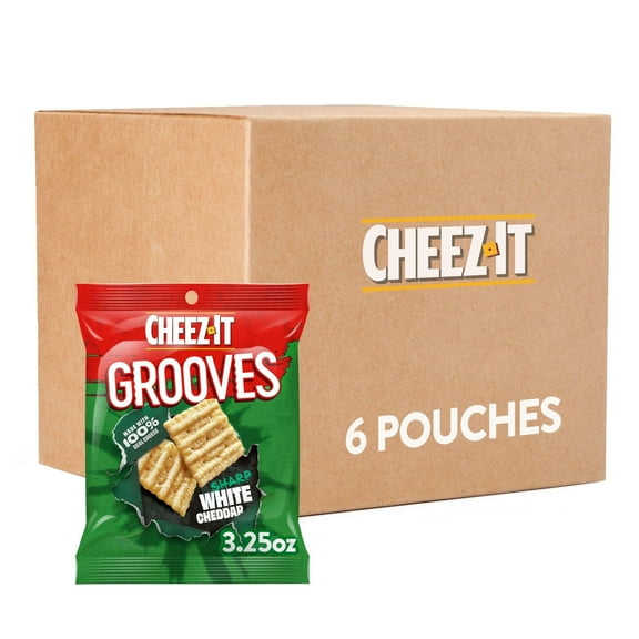 Cheez-It Grooves Crunchy Cheese HHA1Crackers, Snack Crackers, Lunch Snacks, Sharp White Cheddar (6 Pouches)