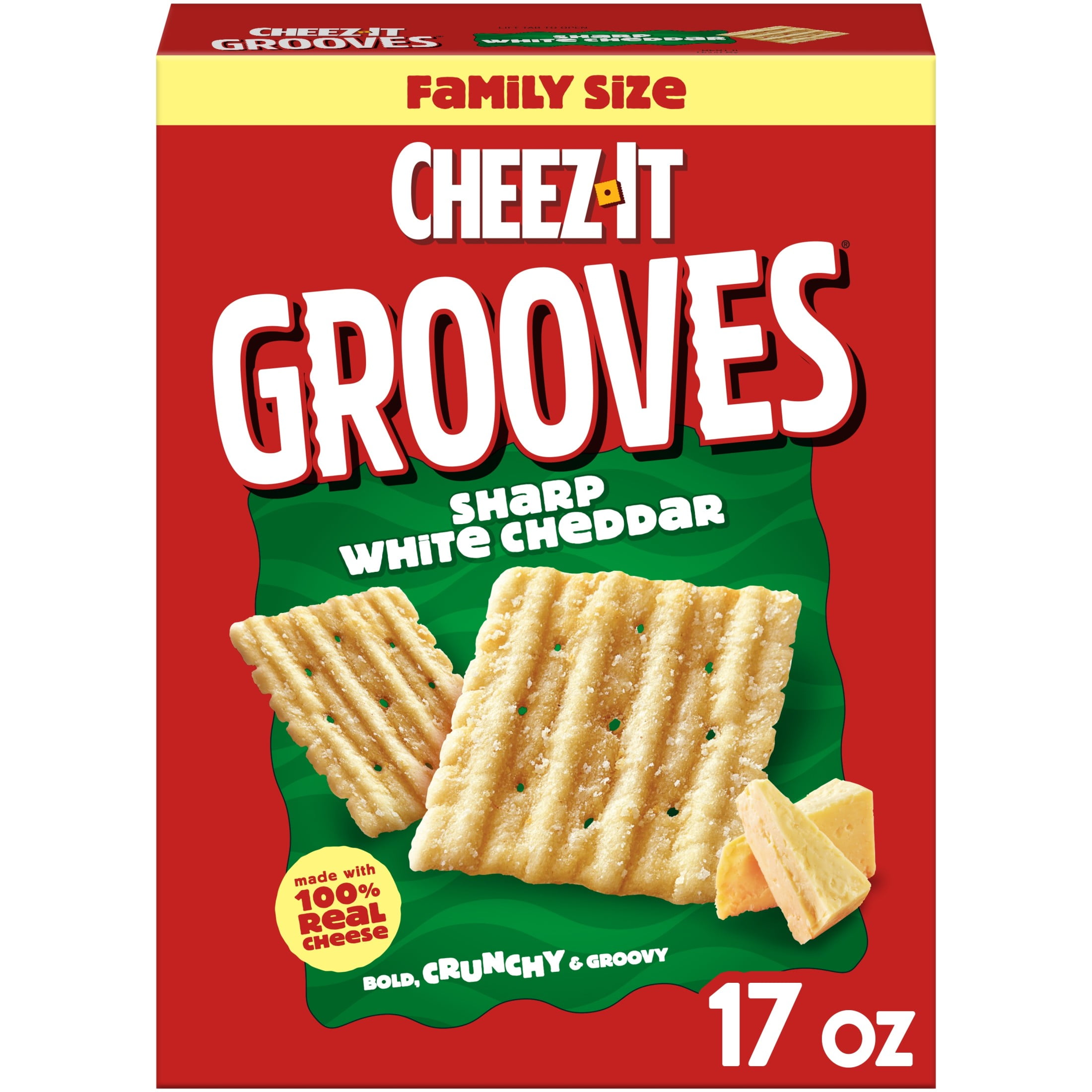 Cheez-It Grooves Sharp White Cheddar Crunchy Cheese Crackers, Snack Crackers, 17 oz