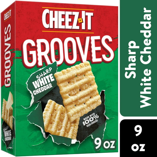 Cheez-It Grooves Sharp White Cheddar Crunchy Cheese Crackers, Snack Crackers, 9 oz