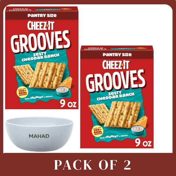 Cheez-It Grooves Zesty Cheddar Ranch Cheese Crackers Crunchy Snack 9 oz 2 Pack Bowel by Mahad