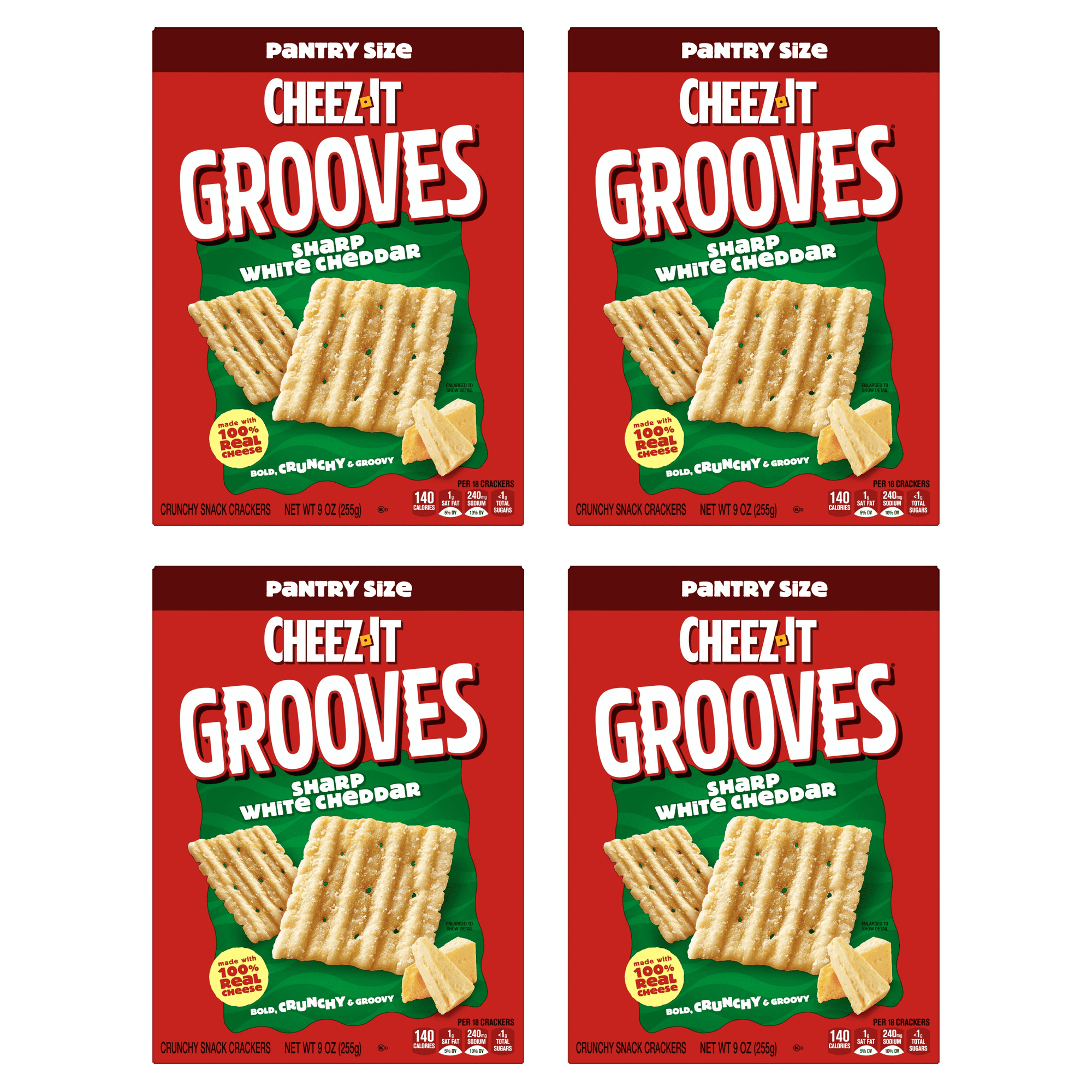 Cheez-It Grooves Zesty Cheddar Ranch Cheese Crackers, Crunchy Snack Crackers, 9 oz (Pack of 4)
