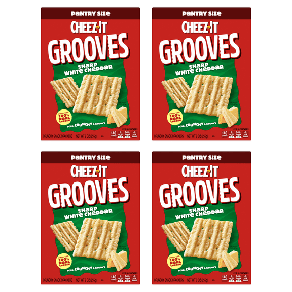 Cheez-It Grooves Zesty Cheddar Ranch Cheese Crackers, Crunchy Snack Crackers, 9 oz (Pack of 4)
