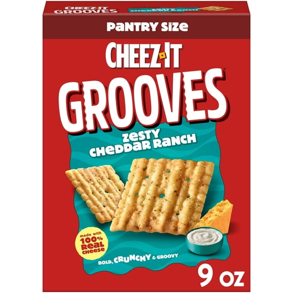 Cheez-It Grooves Zesty Cheddar Ranch Cheese Crackers, Crunchy Snack Crackers, 9 oz(pack of 4)