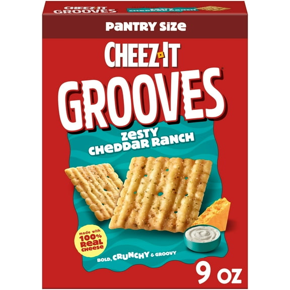 Cheez-It Grooves Zesty Cheddar Ranch Cheese Crackers, Crunchy Snack Crackers, 9 oz