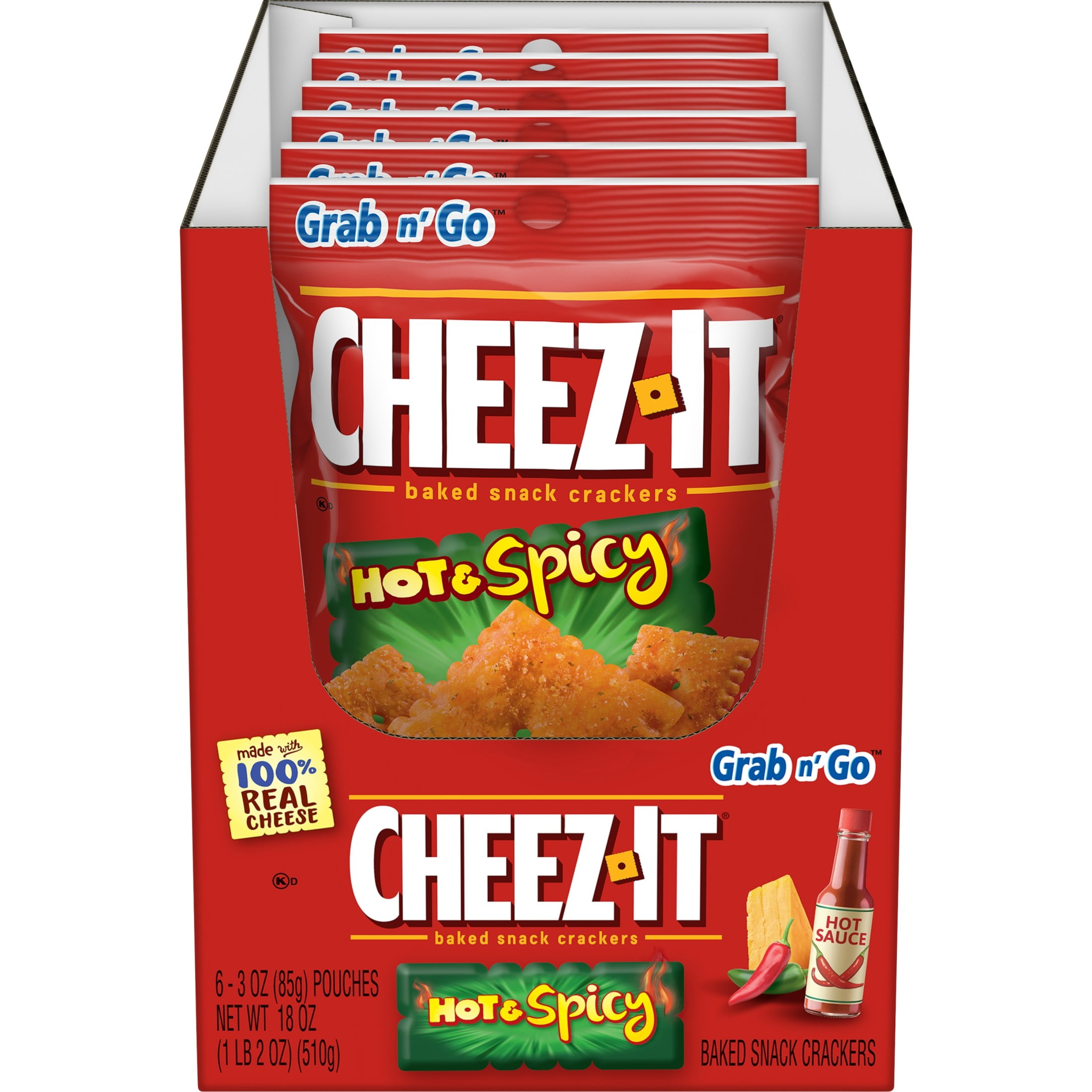 Cheez-It Hot and Spicy Cheese Crackers, Baked Snack Crackers, 6 Count