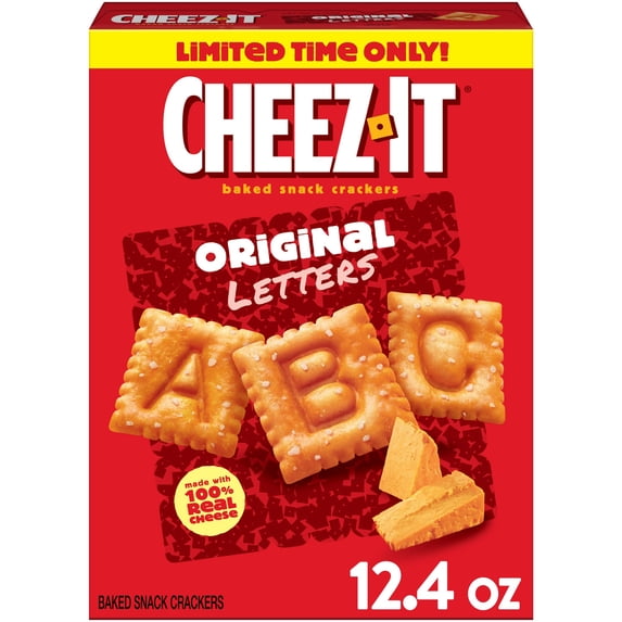 Cheez-It Letters Original Baked Snack Crackers, Lunch Snacks, 12.4 oz