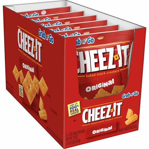 Cheez-It Original Baked Snack Crackers Grab n' Go, 6 Count, 3 oz Bags