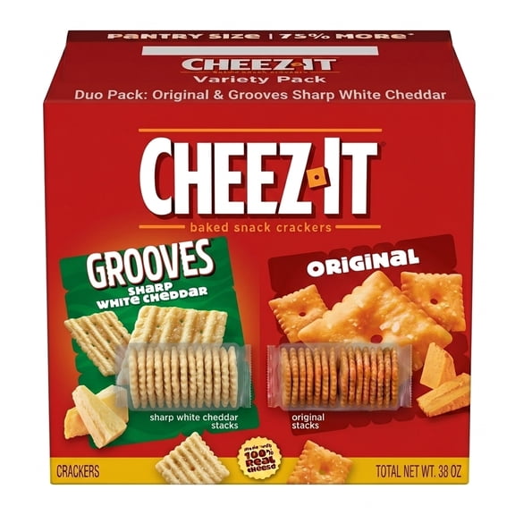 Cheez-It Original Cheese Crackers & Cheez-It Grooves Sharp White Cheddar Crunchy Cheese Crackers Snack Cracker Bundle, Total Net Wt. 38.0 oz.
