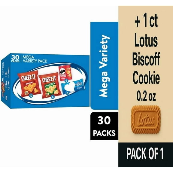 Cheez-It, Pringles, & Rice Krispie Treats Mega Variety Pack 30 ct / 1 oz - Pack of 1 & Lotus Biscoff Cookie - 0.2 Oz - 1 ct