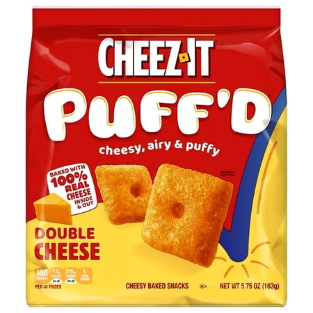 Cheez-It Puff'd Cheesy Baked Snacks, Puffed Snack Crackers Double Cheese, 5.75oz Bag