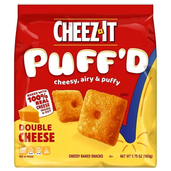 Cheez-It Puff'd Cheesy Baked Snacks, Puffed Snack Crackers Double Cheese, 5.75oz Bag