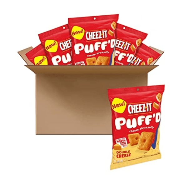 Cheez-It Puff'd Cheesy Baked Snacks, Puffed Snack Crackers, Kids Snacks, Double Cheese, 3oz Pouch (6 Pouches Bulk Boxed)