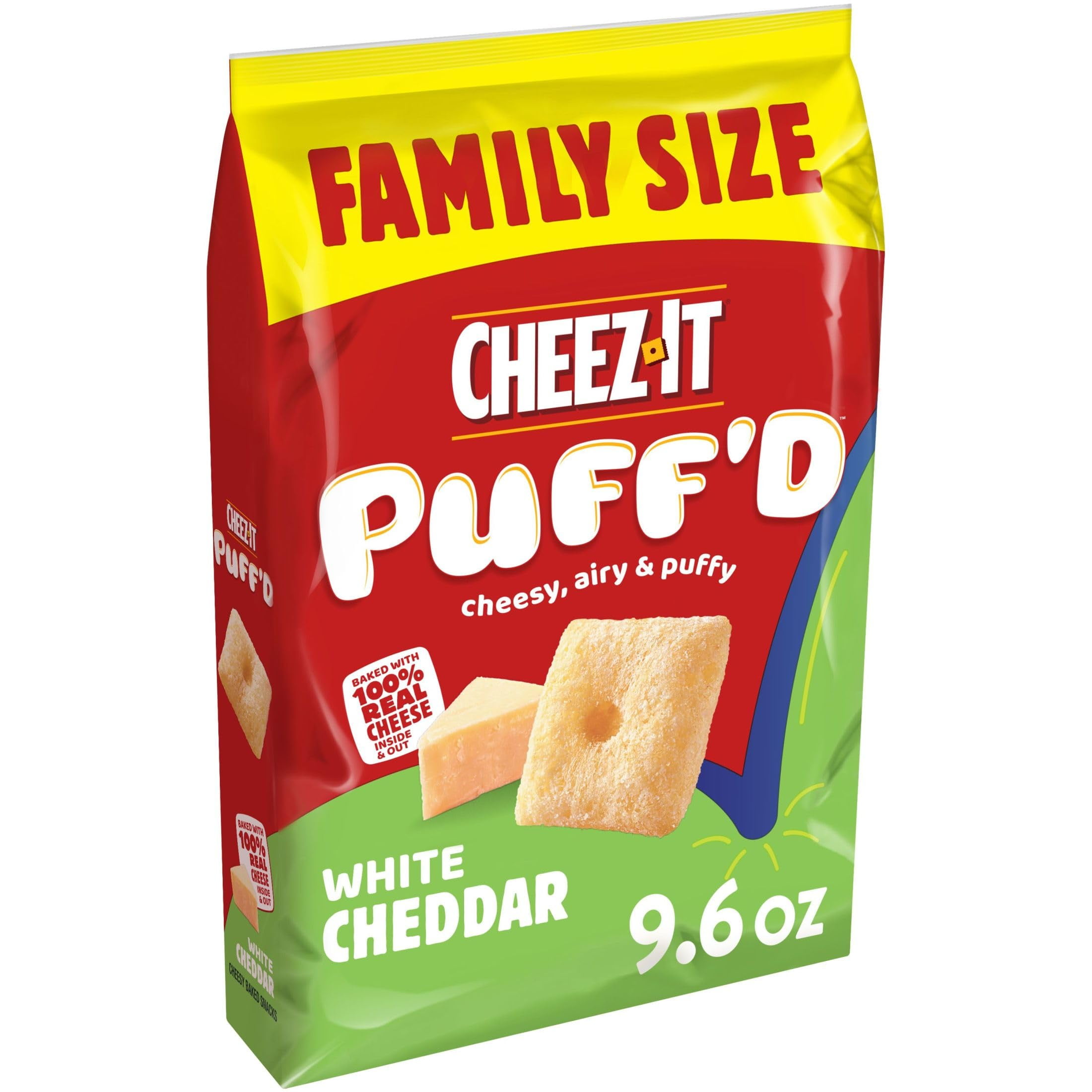 CheezIt Puff'd Cheesy Baked YPF5 Snacks, Puffed Snack Crackers, Kids Snacks, White Cheddar, 9