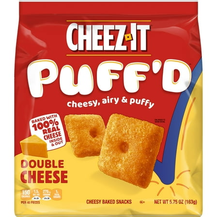 Cheez-It Puff'd Double Cheese Cheesy Baked Snacks, Puffed Snack Crackers, 5.75 oz