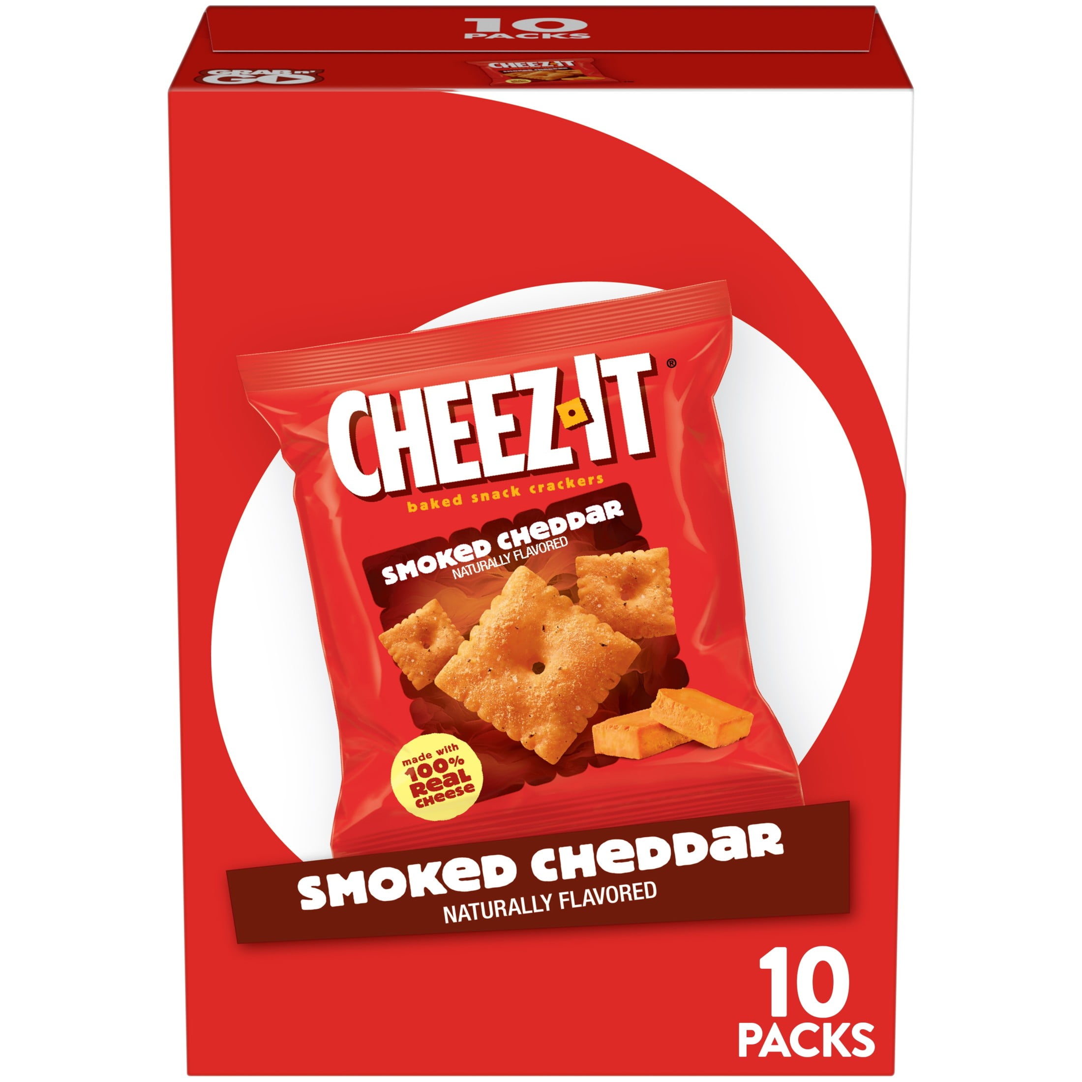 Cheez-It Smoked Cheddar Baked Snack Crackers, Lunch Snacks, 10 Count