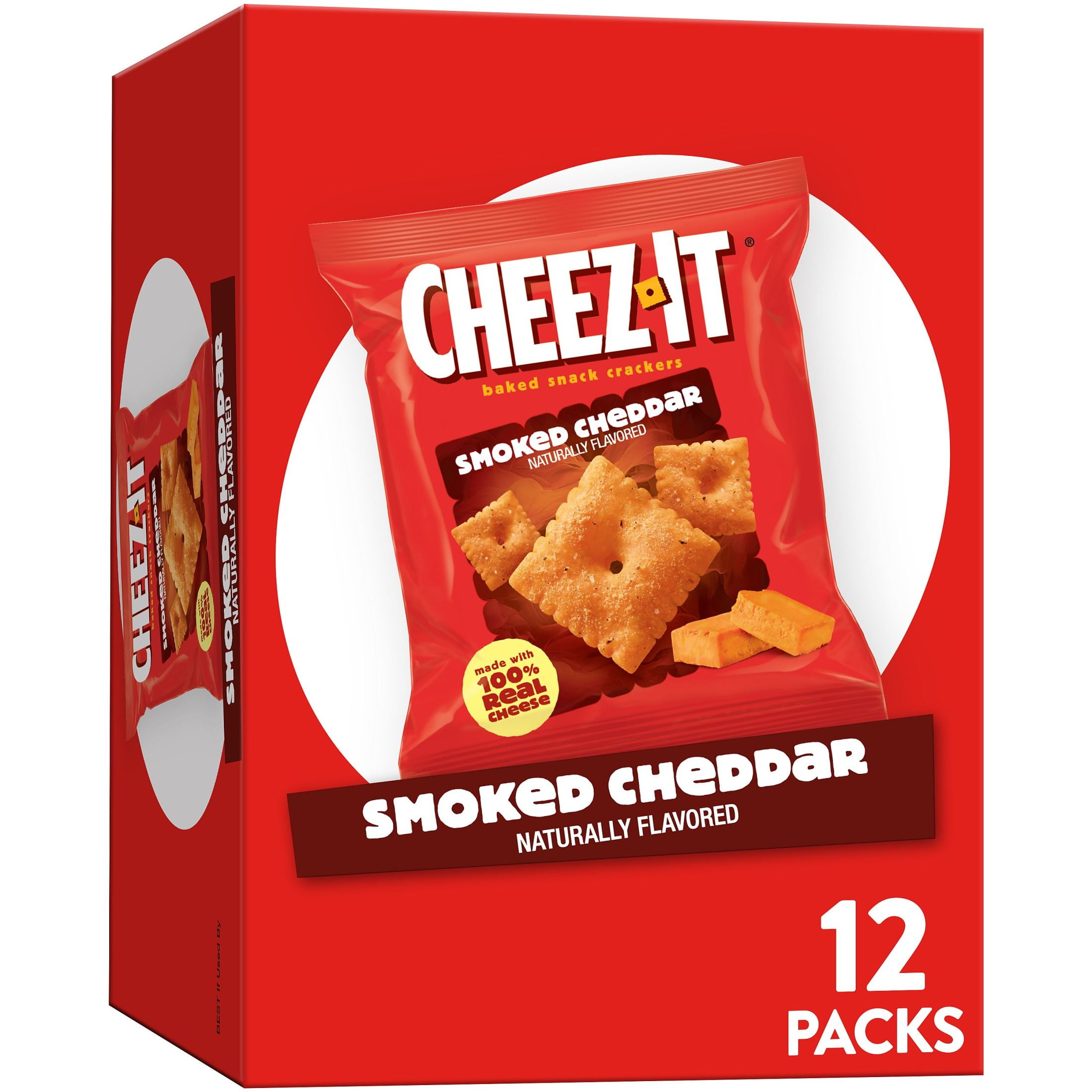 Cheez-It Smoked Cheddar Cheese Crackers, Baked Snack Crackers, 12 Count