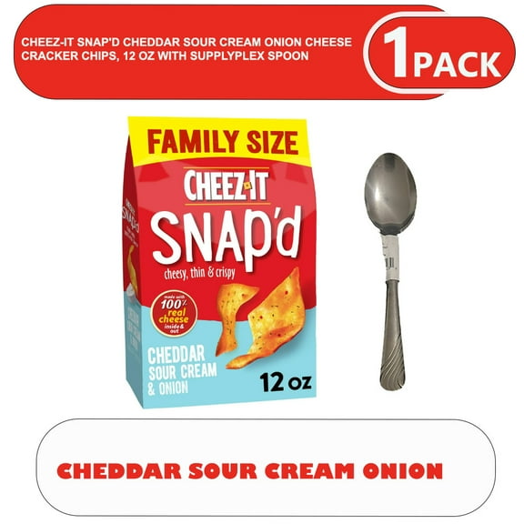 Cheez-It Snap'd Cheddar Sour Cream Onion Cheese Cracker Chips, 12 oz with supplyplex spoon