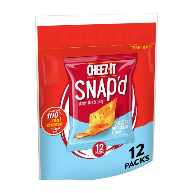 Cheez-It Snap'd Cheddar Sour Cream Onion Cheese Cracker Chips, Thin Crisps, 12 Count