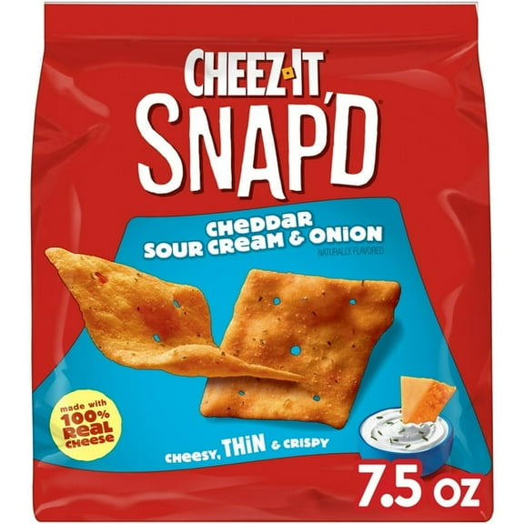 Cheez-It Snap'd Cheddar Sour Cream and Onion Cheese Cracker Chips, Thin Crisps, 7.5 oz(3 Packs)