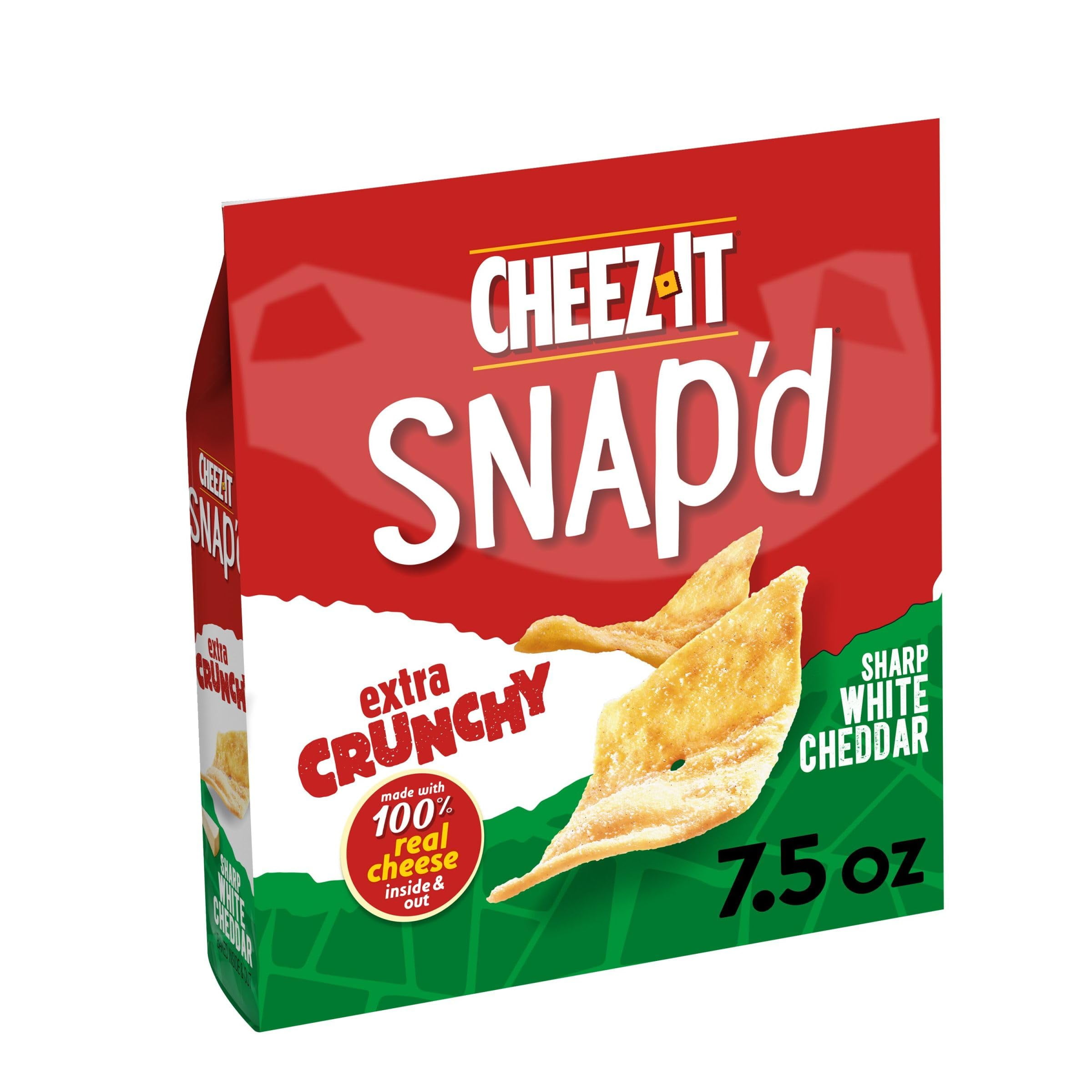 Cheez-It Snap'd Cheese Cracker Chips, Thin Crisps, Extra Crunchy, Sharp White Cheddar, 7.5oz Bag (1 Bag)