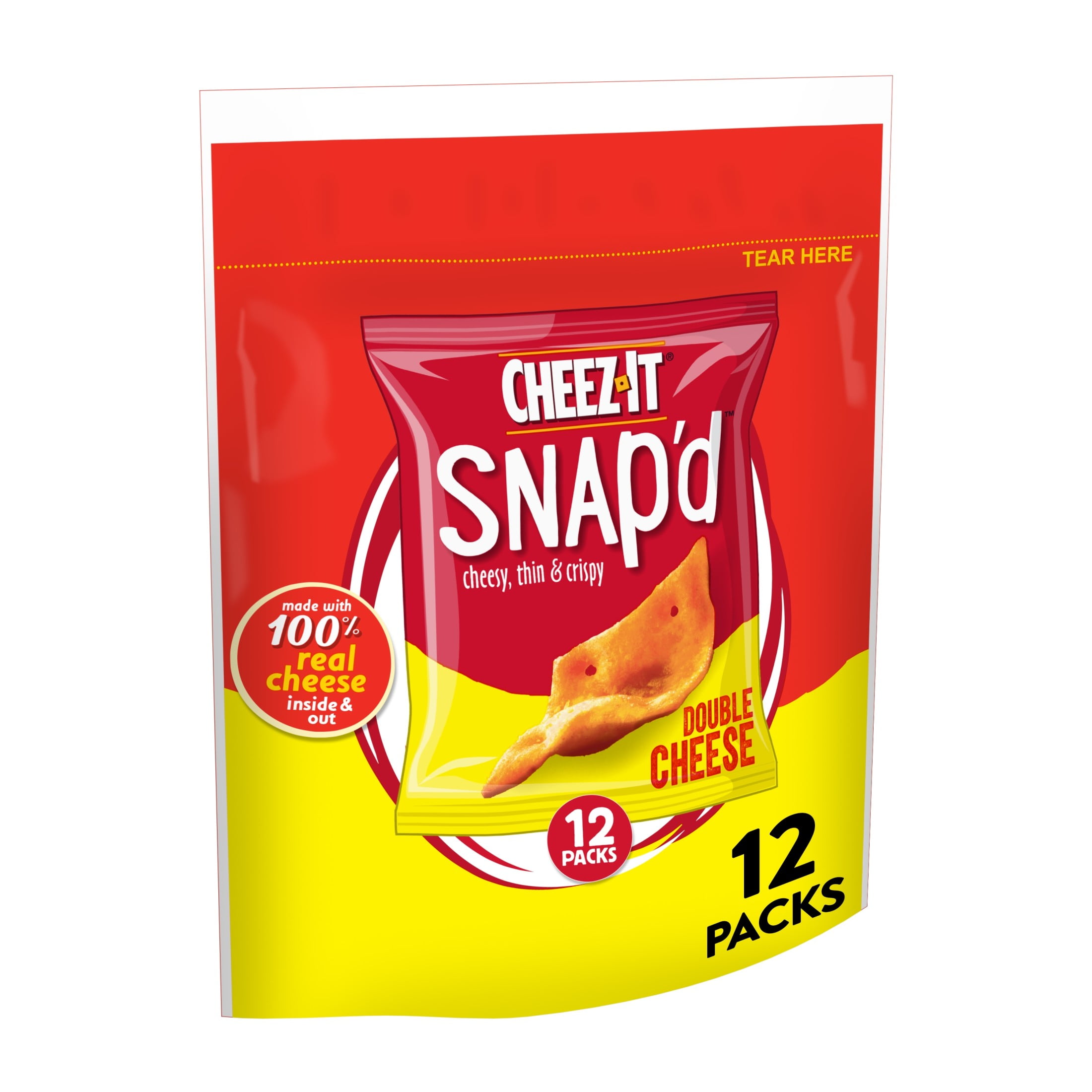 Cheez-It Snap'd Double Cheese Cracker Chips, Thin Crisps, 12 Count