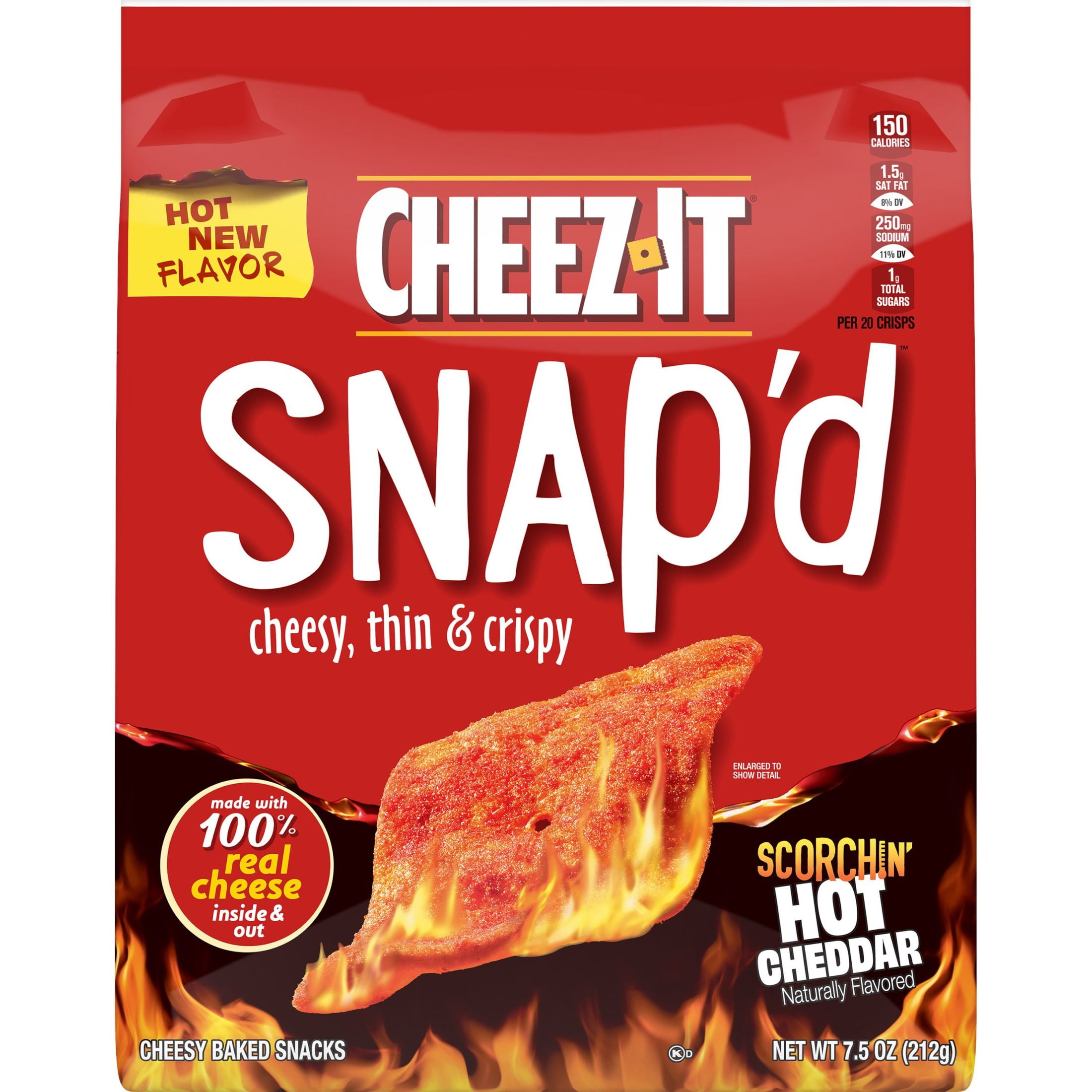 CheezIt Snap'd Scorchin' Hot Cheddar Cheese Cracker Chips, 7.5 oz