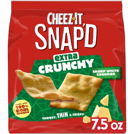Cheez-It Snap'd Sharp White Cheddar Cheese Cracker Chips, Thin Crisps, 7.5 oz