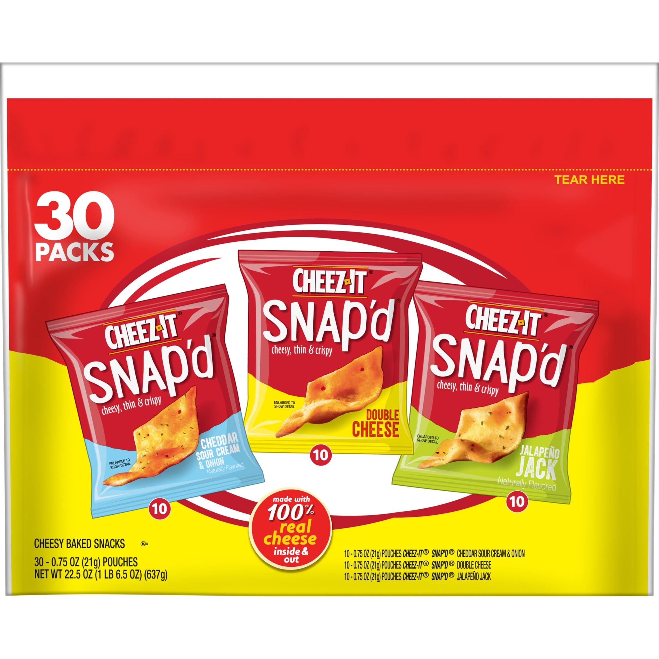 Cheez-It Snap'd Variety Pack Cheese Cracker Chips, Thin Crisps, 30 Count
