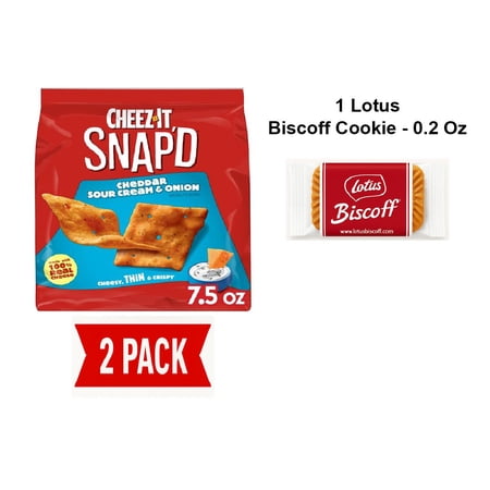 Cheez-It Snapd Cheese Cracker Chips, Thin Crisps, Lunch Snacks, Cheddar Sour Cream And Onion, 7.5Oz Bag (1 Bag) - Pack Of 2 & Lotus Biscoff Cookie - 0.2 Oz - 1 ct