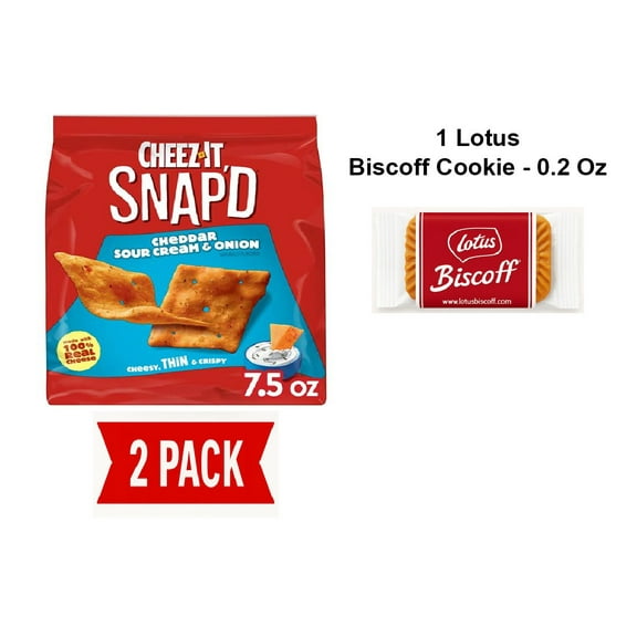 Cheez-It Snapd Cheese Cracker Chips, Thin Crisps, Lunch Snacks, Cheddar Sour Cream And Onion, 7.5Oz Bag (1 Bag) - Pack Of 2 & Lotus Biscoff Cookie - 0.2 Oz - 1 ct