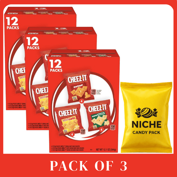 CheezIt Variety Candy Pack  Baked Snack Crackers Variety Pack, 3Pack (Original, White Cheddar, Cheddar Jack), 12.1oz Total  OntheGo Grab & Go Cheese Crackers