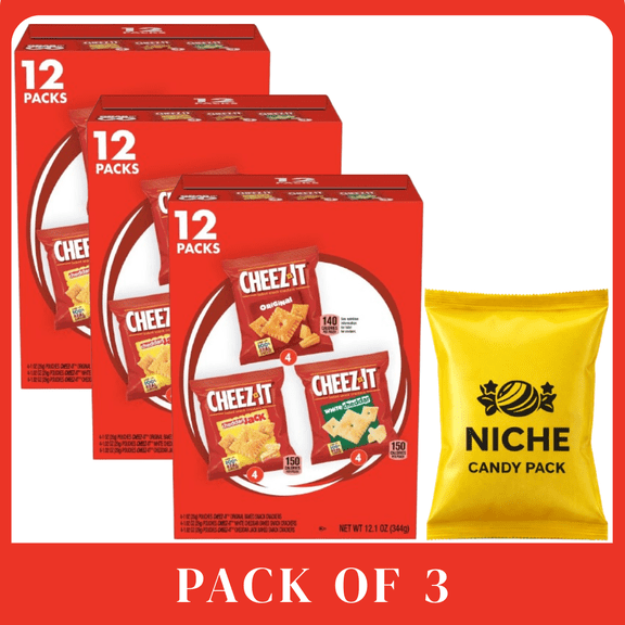 CheezIt Variety Candy Pack Baked Snack Crackers Variety Pack, 3Pack (Original, White Cheddar, Cheddar Jack), 12.1oz Total OntheGo Grab & Go Cheese Crackers