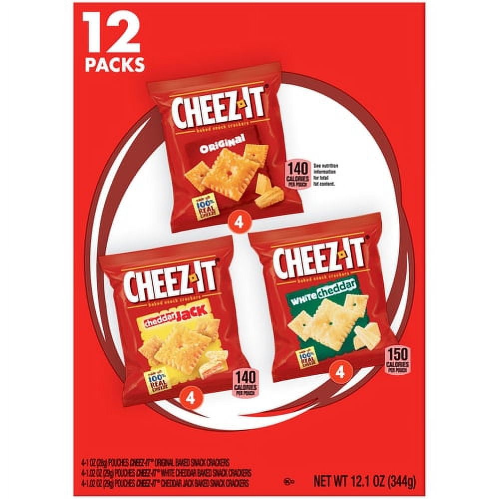 Cheez-It Variety Crackers, Cheddar Jack/White Cheddar/Original, 12.1 Oz., 12/Box (2410094026) (Pack of 4)