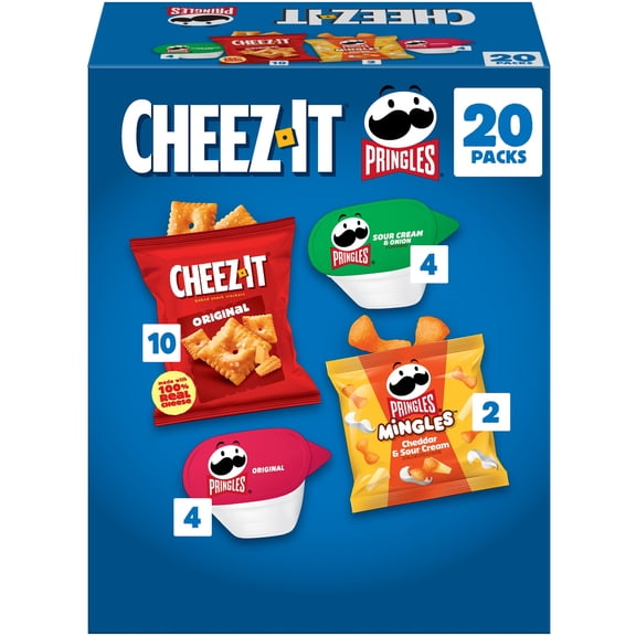 Cheez-It, Pringles Variety Pack Snacks, Lunch Snacks, 20 Count