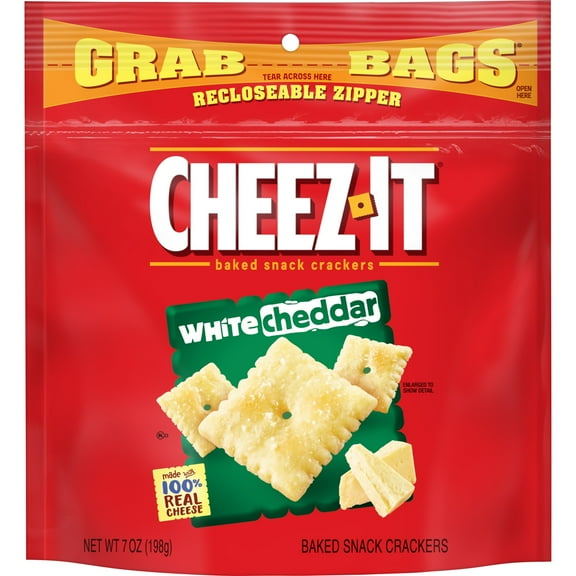 Cheez-It White Cheddar Baked Snack Cheese Crackers, Made with 100% Real Cheese, 7 oz