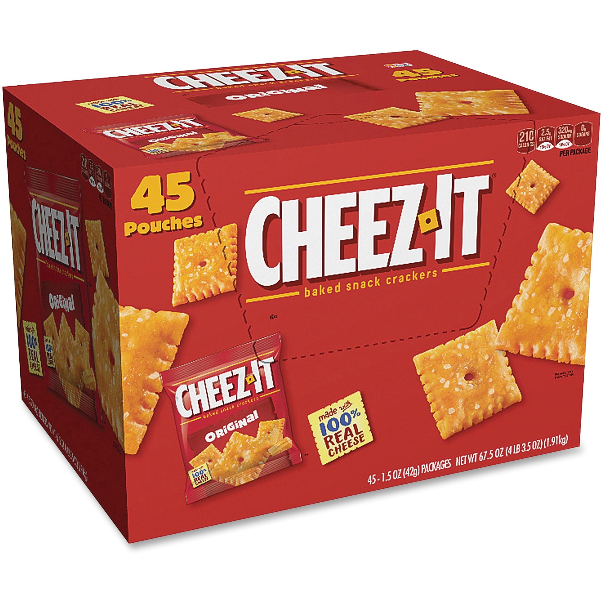 Cheez-it&reg Original Crackers - Low Fat - Cheese - Bag - 1 Serving Pouch - 1.50 Oz - 45 / Carton
