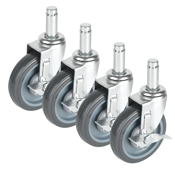Chef 101 Gray Shelf Kit Swivel Stem Caster - with Brakes - 5" - 4 count box