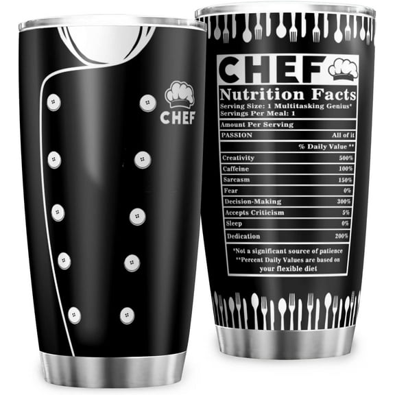 Chef 20oz Tumbler with Lid Funny Chef Nutrition Vacuum Insulated Tumbler Cup Culinary Cooking Lovers Gift Tumbler Travel Coffee Mug Chef Uniform Black