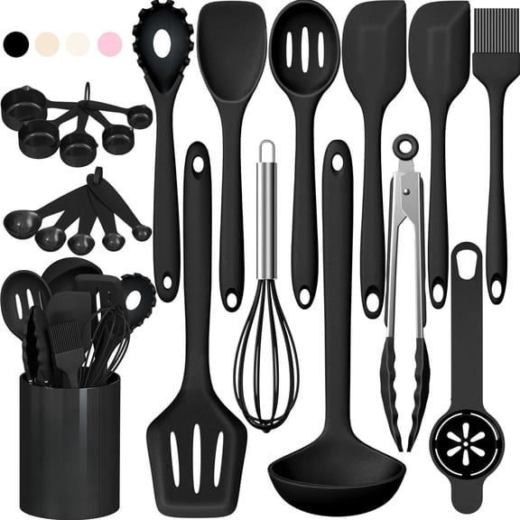Chef 22-Piece Silicone Cooking Utensils Set, Heat Resistant & Dishwasher Safe Kitchen Tools, Non-Scratch Spatula Set for Nonstick Cookware (Pink)