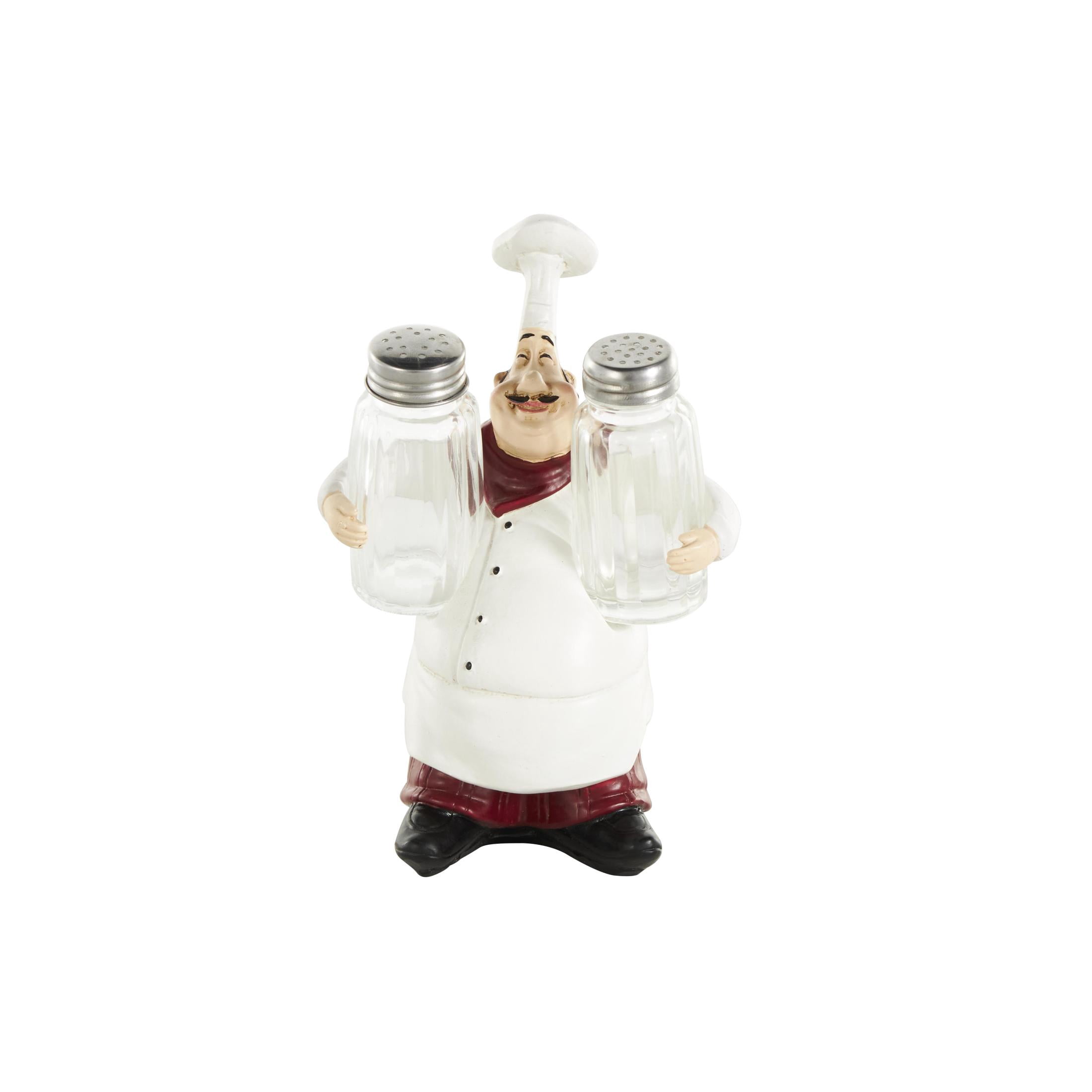 Chef 8.0" Polystone Figurine Salt and Pepper Shaker Holder with Red Accents, by DecMode