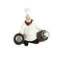 thumbnail image 1 of Chef 8.0" Polystone Figurine Salt and Pepper Shaker Holder with Wood Barrel Accents, by DecMode, 1 of 9