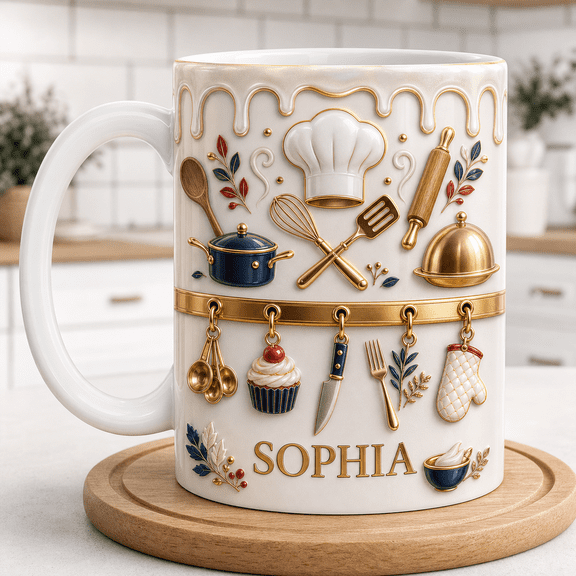 Chef Accent Mug Personalized Kitchen Coffee Cup for Baker or Home Cook Gift