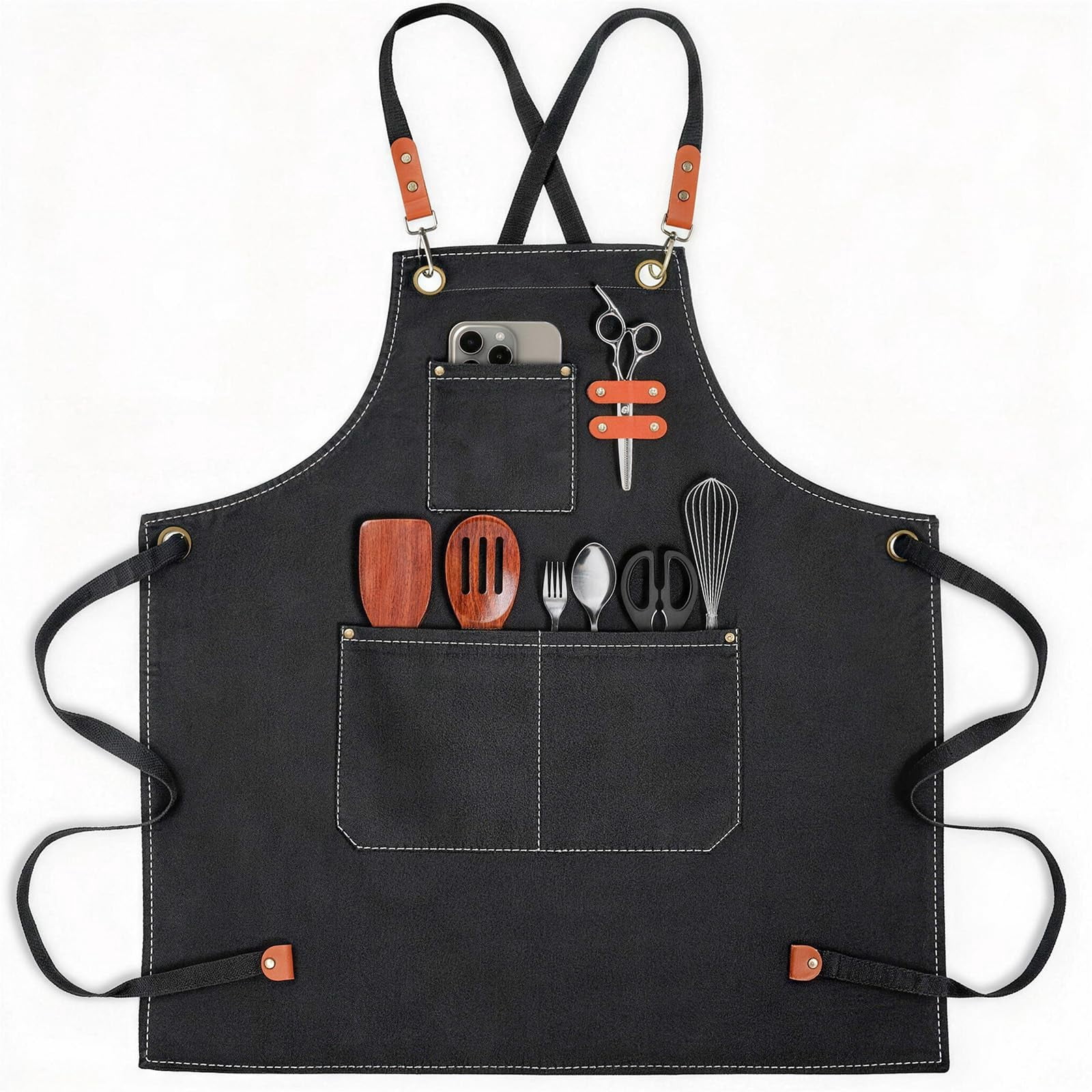 Chef Apron 1 Pack Cross Straps With Pockets For Men Women Cotton Canvas ...