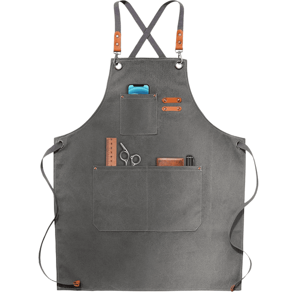 Chef Apron, Cotton Canvas Cross Back Apron with Pockets for Women and Men,Adjustable Strap and Large Pockets Apron,Kitchen Cooking Baking Bib Apron